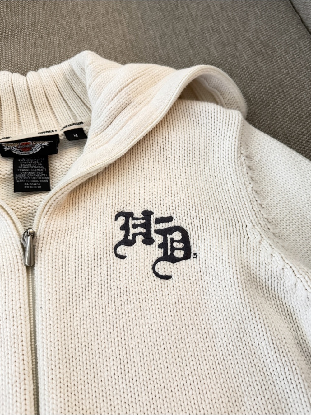 Vintage Harley Davidson Knit Zip Up Sweater in Cream - Picture 5 of 8
